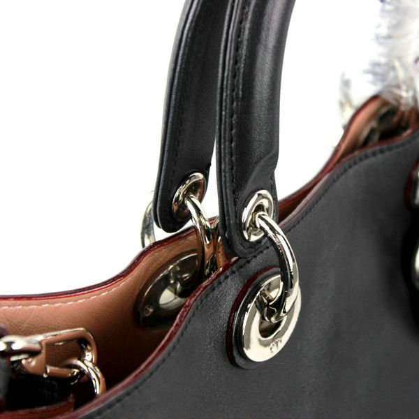 Christian Dior diorissimo original calfskin leather bag 44373 black&light pink - Click Image to Close